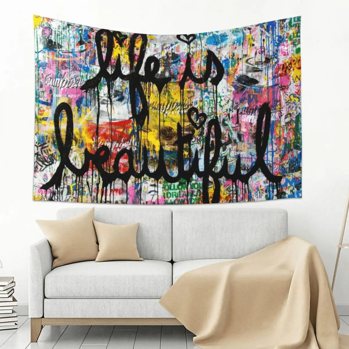 

Banksy Life Is Beautiful Tapestry Decorative Wall Murals Home Decoration