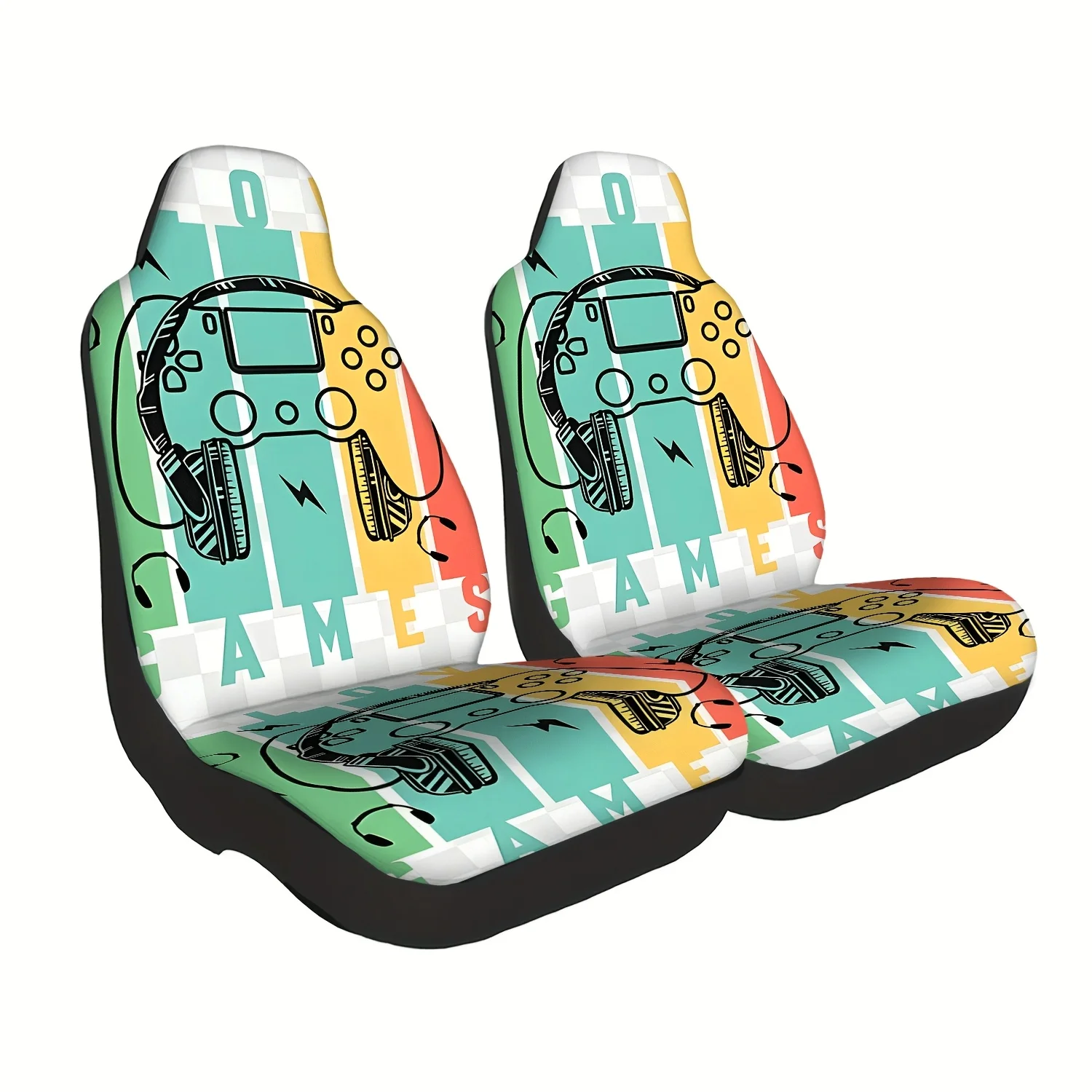 Two Game Controller Headphone Patterns For Car Seat Covers, Cute Interior Additions For Vehicles, Front Seat Protectors Suitable