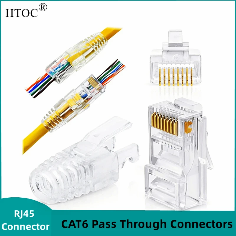 HTOC RJ45 커넥터 패스 스루 커넥터 및 스트레인 릴리프 부츠 팩, 네트워크 Cat-6 이더넷 케이블용 100/100 (총 200)