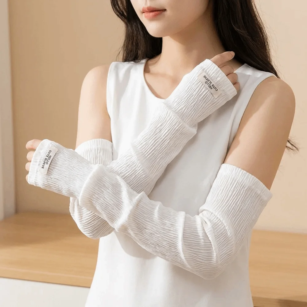 

Breathable Lace Sun Protection Sleeves Elastic Ruffle Trim Lightweight Fabric Mesh Arm Covers Elegant See-Through Texture
