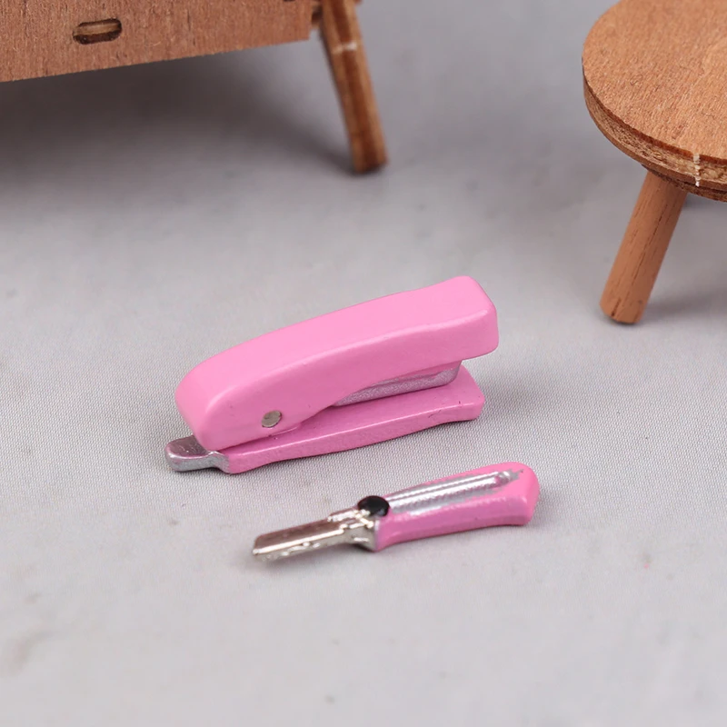 Dollhouse Mini Stationery Simulation Tape Cutter Utility Knife Pack School Supplies Model