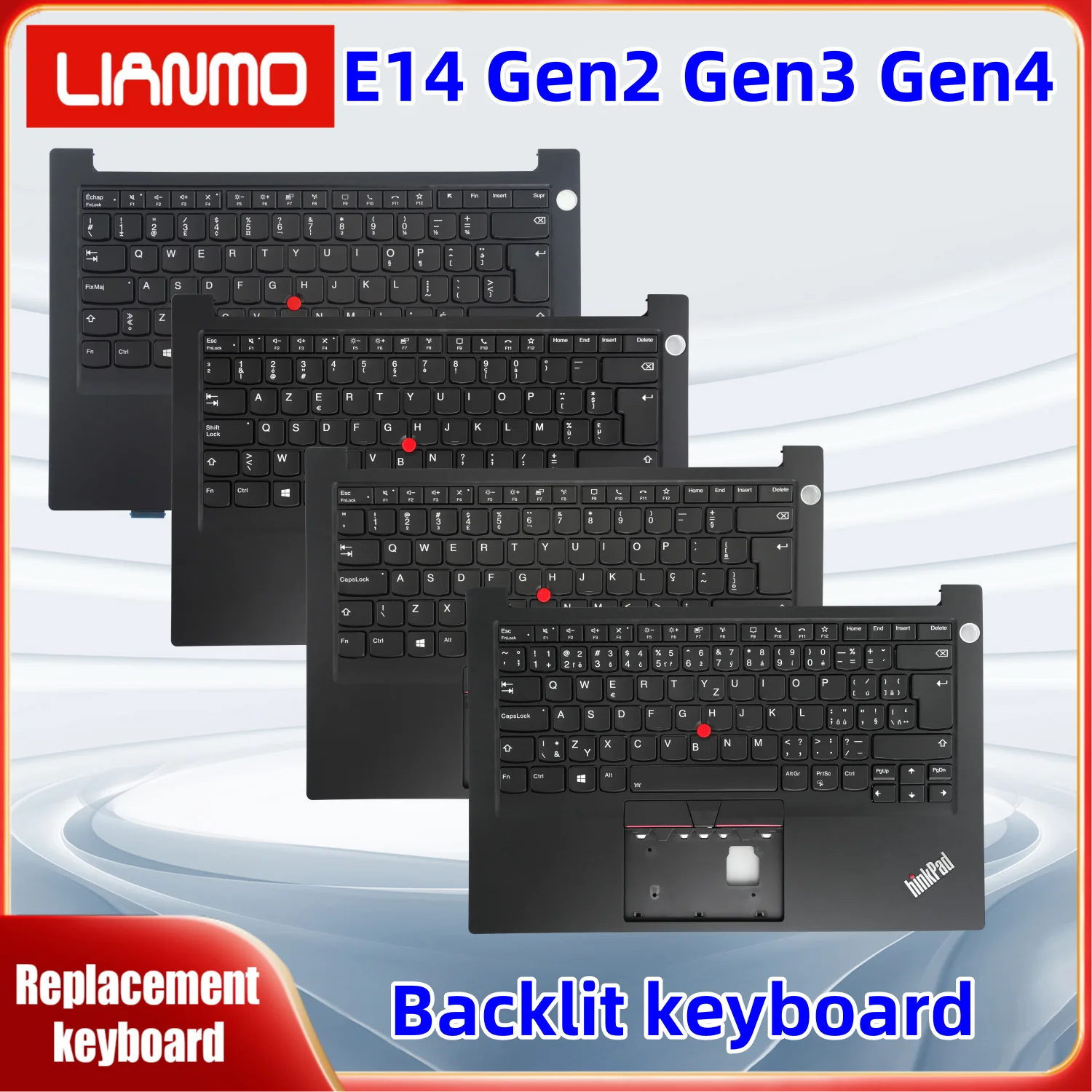 مناسبة لينوفو ثينك باد E14 Gen2 Gen3 Gen4 تشيكوسلوفاكيا/بلجيكية/بلغاريا/البرازيل/كندا لوحة المفاتيح الخلفية الفرنسية
