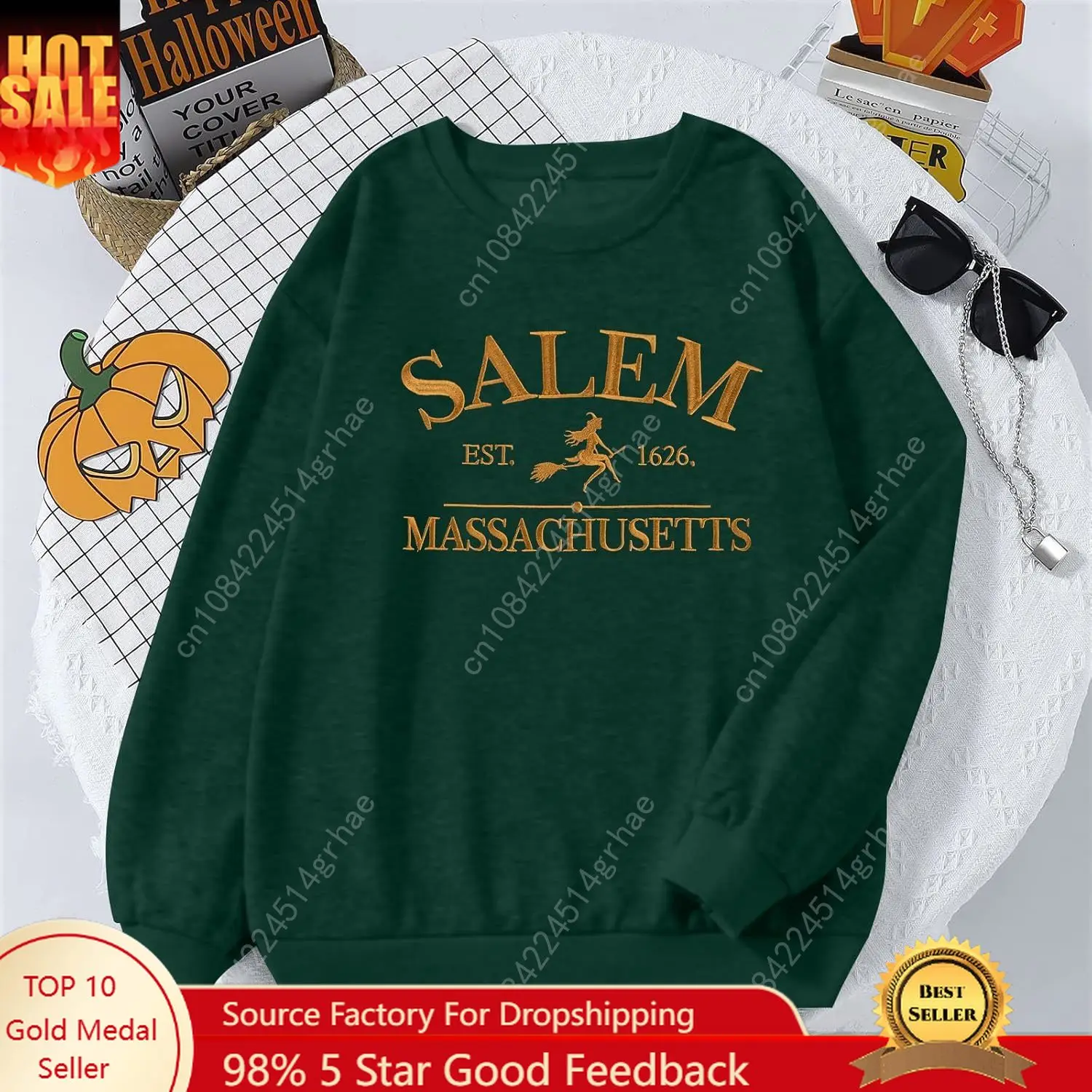 

MYHALF Halloween Sweatshirts Women Oversized Salem Massachusetts Shirts Hocus Pocus Tees Tops Fall Holiday Crew Neck Pullover