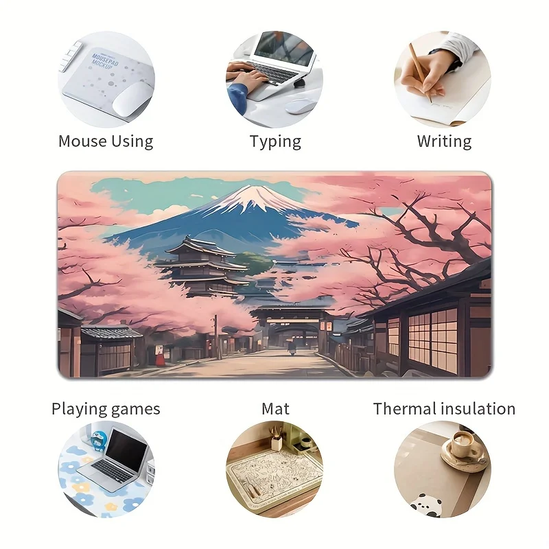 Mount Fuji Large Mouse Pad, Natural Rubber, Durable Stitched Edges, Anti-Slip Desk Mat, Learning Accessories