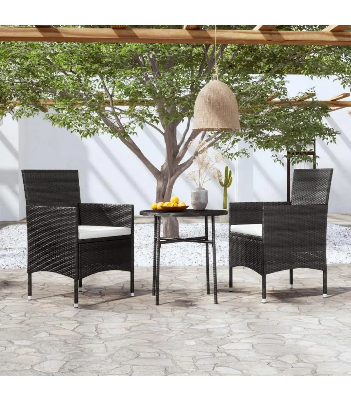 Garden Sets Garden Dining Set 3 Pieces Black Synthetic Rattan