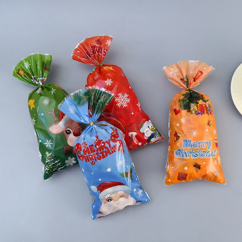 50 pezzi Babbo Natale Pupazzo di neve Sacchetti di caramelle misti Sacchetto regalo in plastica Buon Natale 2024 Decorazioni per la casa per la festa di Natale Capodanno