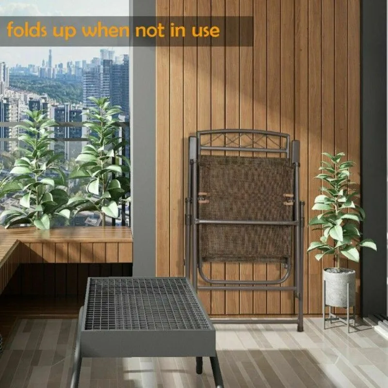 

Set of 4 Patio Folding Sling Chairs Steel Camping Deck
