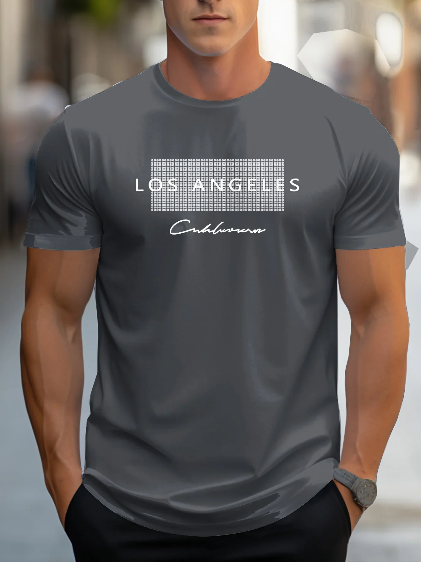 Herren Faser Sommer locker sitzen große Los Angeles Grafik gedruckt Slim Fit Casual Sport Rundhals ausschnitt Kurzarm T-Shirt Tops