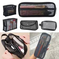 Black Mesh Makeup Bags Durable Cosmetic Organizer Portable Travel Storage Pouch Multi-Functional Zipper Storage Bag