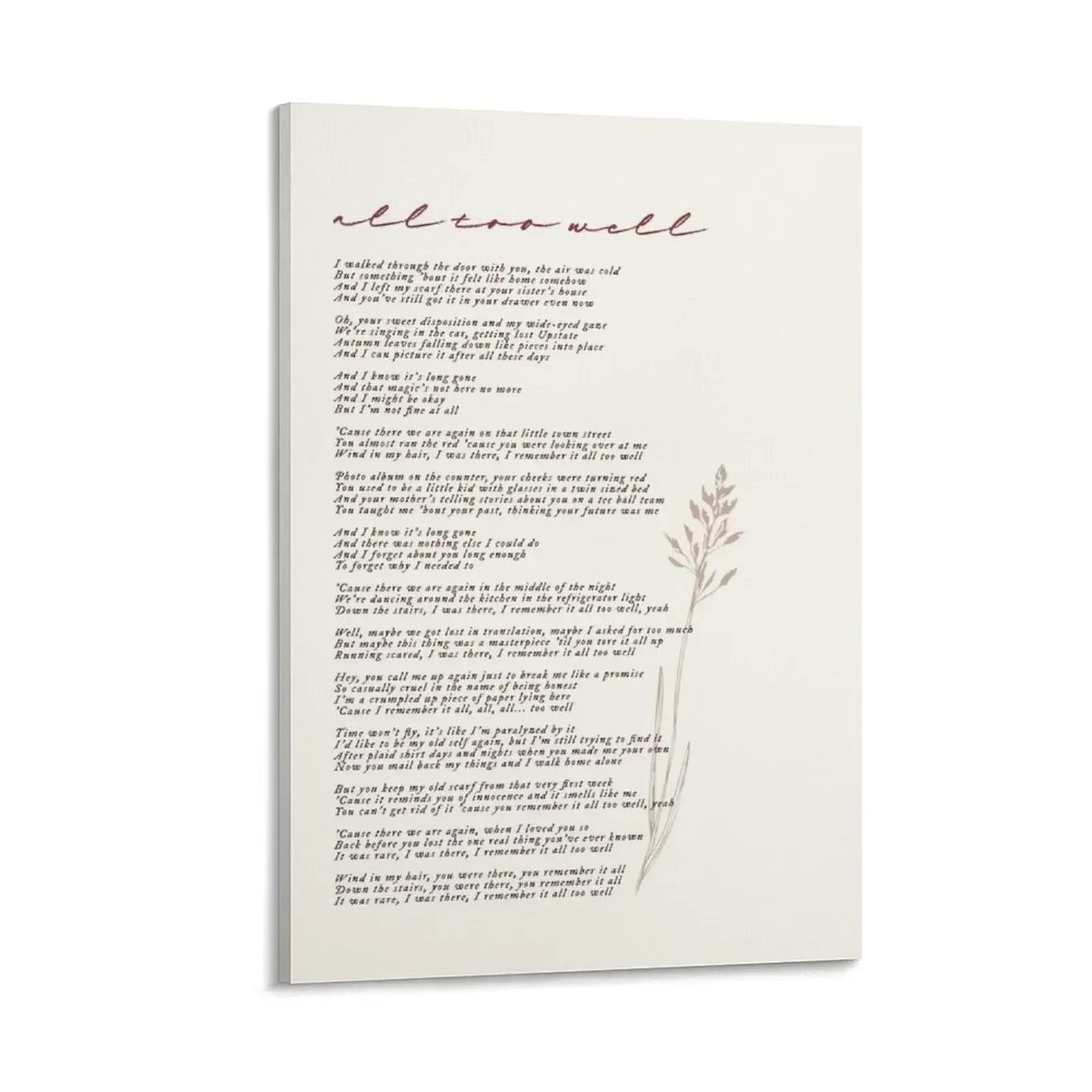

all too well lyric Canvas Painting wall decoration paintings posters for room decorative wall canvases Decoration bedroom