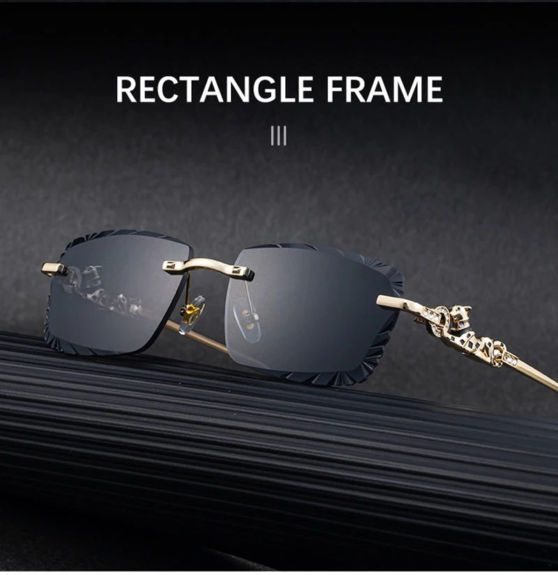 Mimiyou Quadratische randlose Sonnenbrille für Herren, hochwertige Outdoor-Brille für Damen, Grace Fashion-Brille, Marke UV400, Sonnenbrille – Detail 8