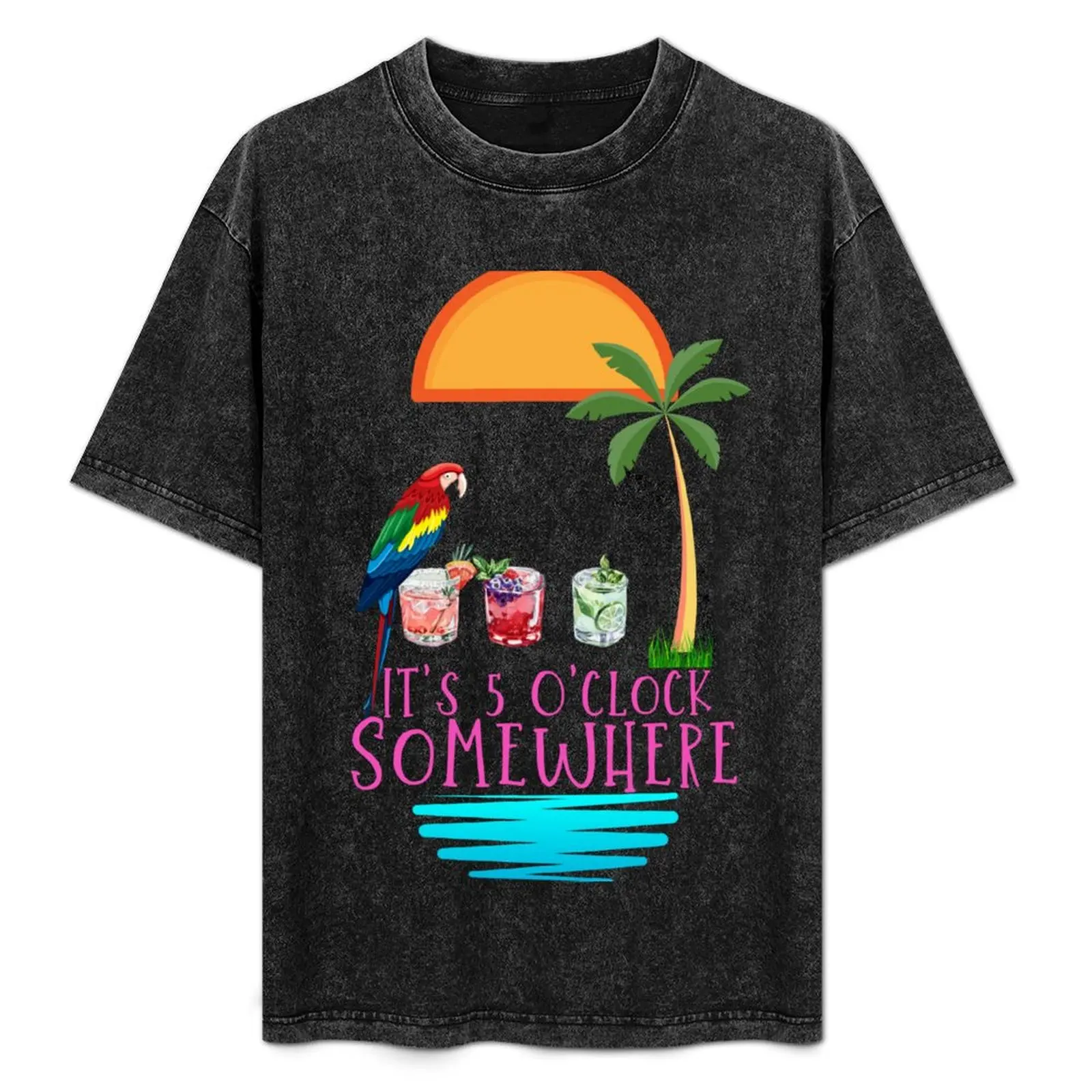 It's 5 O'clock Somewhere Parrot cocktail Lover Hello Summer T-Shirt shirts graphic tee mens t shirts pack