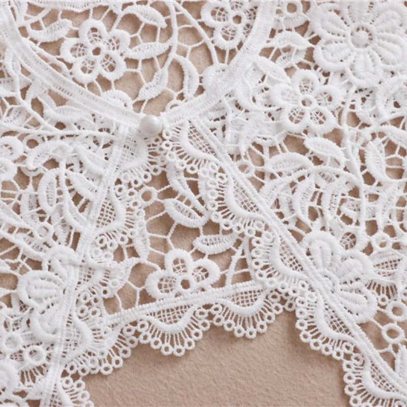 한국 자수 플로럴 레이스 가짜 칼라 소녀용 큰 라펠 셔츠 탈부착 가능한 칼라 액세서리 여성용 목 탈부착 가능한 칼라