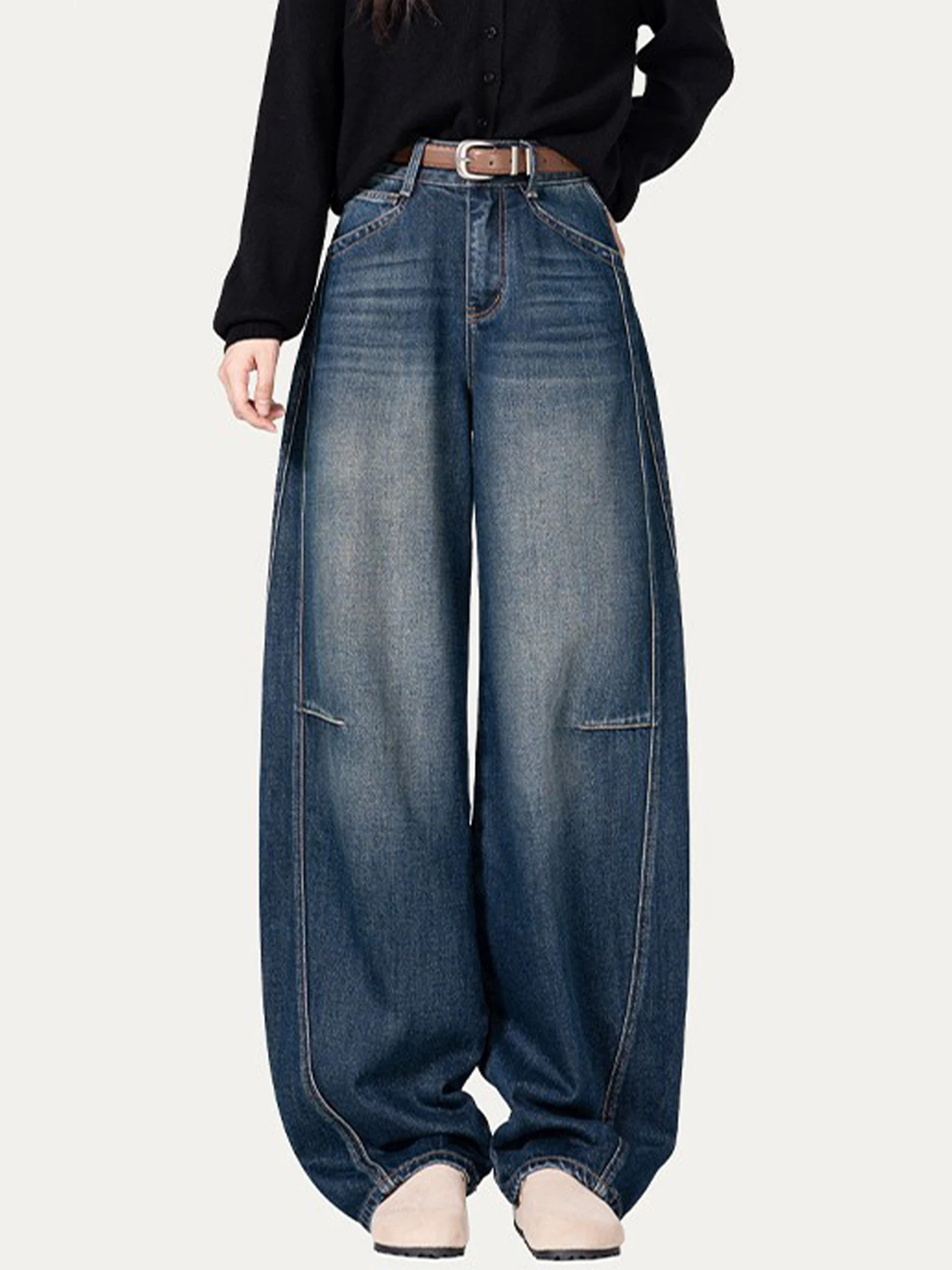 

High Waist Wide Leg Knife Jeans Women's Spring Autumn Winter New Style Loose Banana Pants Slimming Straight Cut Jeans