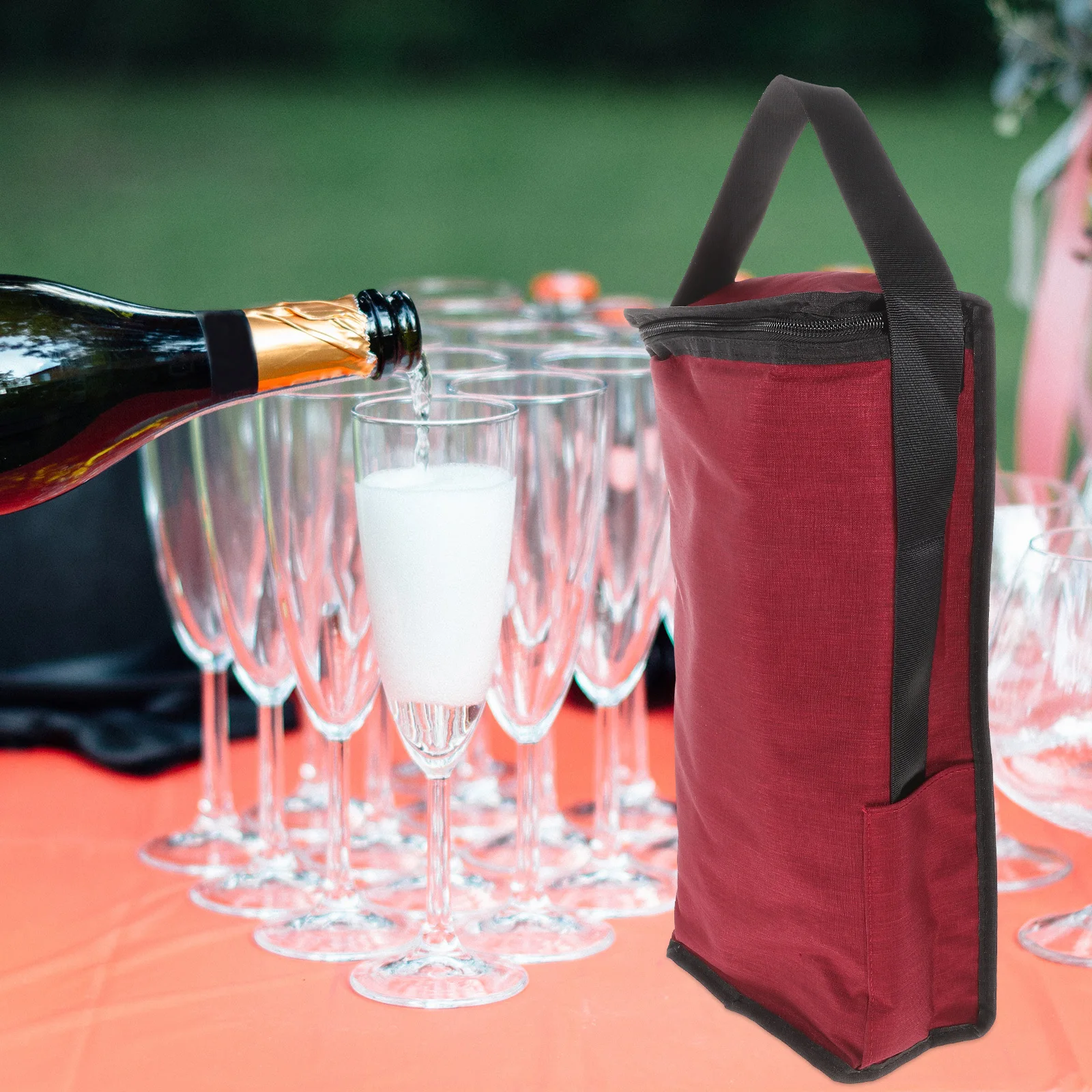 

2 Slots Wine Carrier Bag Insulated Thermal Tote Red Lightweight Oxford Cloth Wine Storage Bag for Picnic Travel Camping