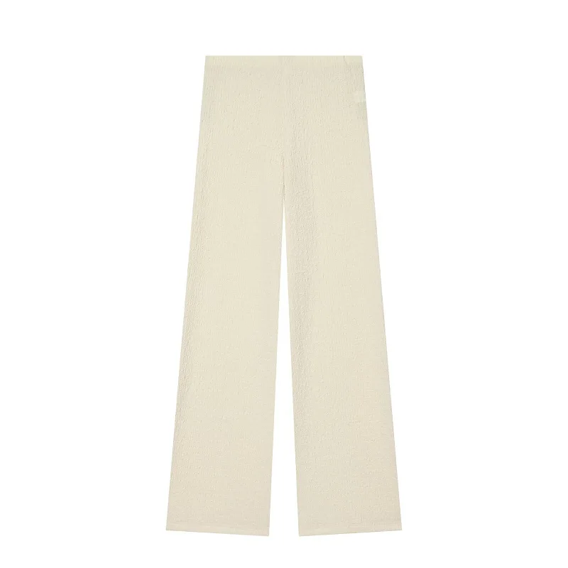 MUJER Textured Women's Pants Sets Casual Straight Leg Pants Set 2 Piece Woman Summer Outfit Mid Waist Women's Top and Bottom Set