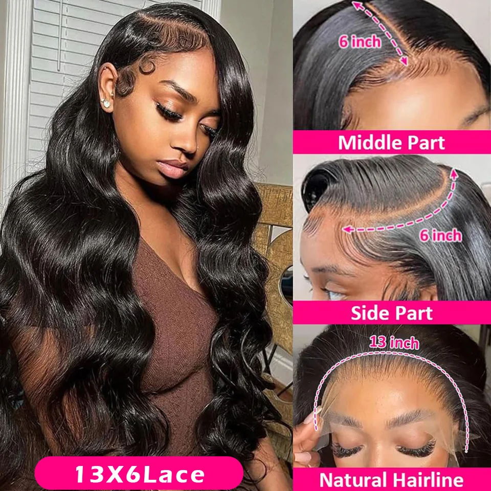 Karyssa Body Wave 13x6 13x4 HD Transparente Lace Frontal Perücke Echthaar 220 Dichte 30 36 Zoll Wasserwelle Schwarz für Frauen – Detail 1
