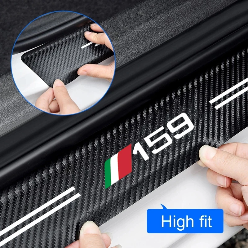 Car Door Threshold Stickers Carbon Fiber Protective Film for Alfa Romeo 159 Logo Rear Trunk Sill Pedal Guards Scuff Plate Decals