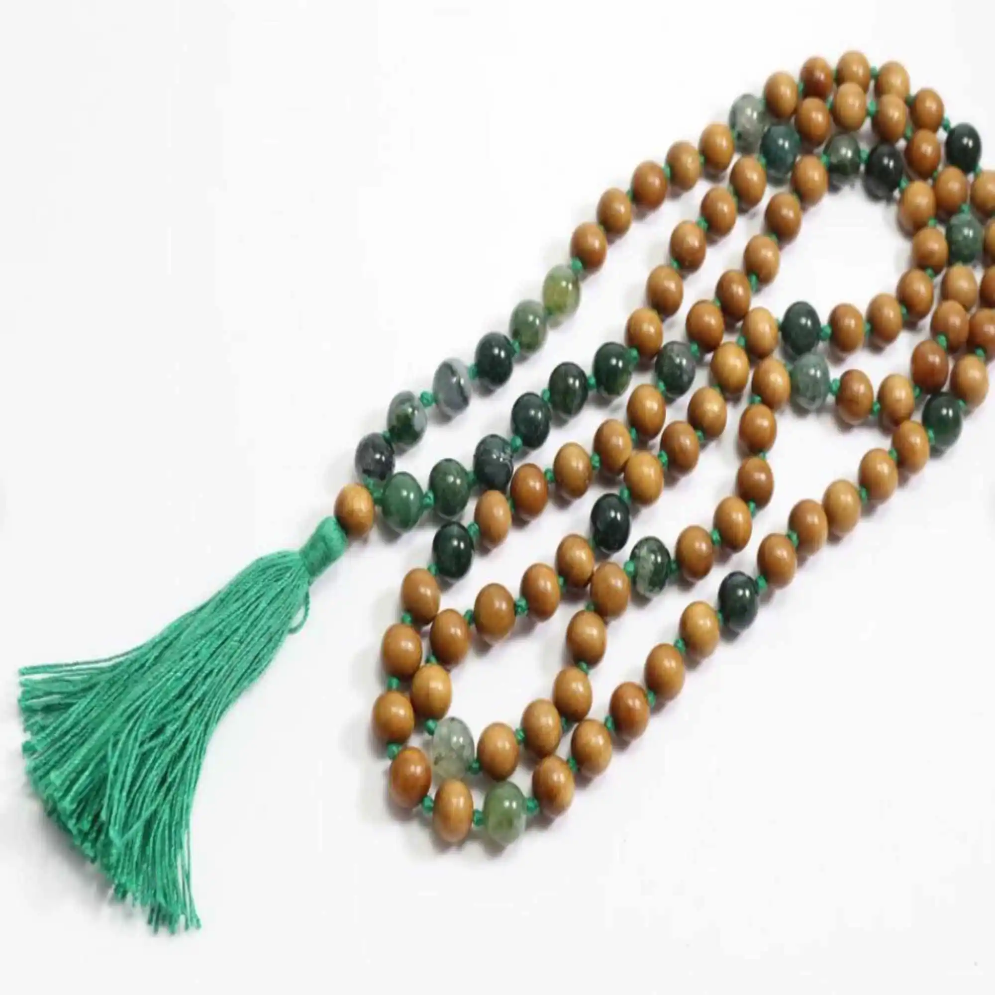 

Natural 8mm brown Sandalwood Moss Agate beads 108 knot necklace Dark Matter Handmade Lucky Mala Handcrafted Fragrant Prayer