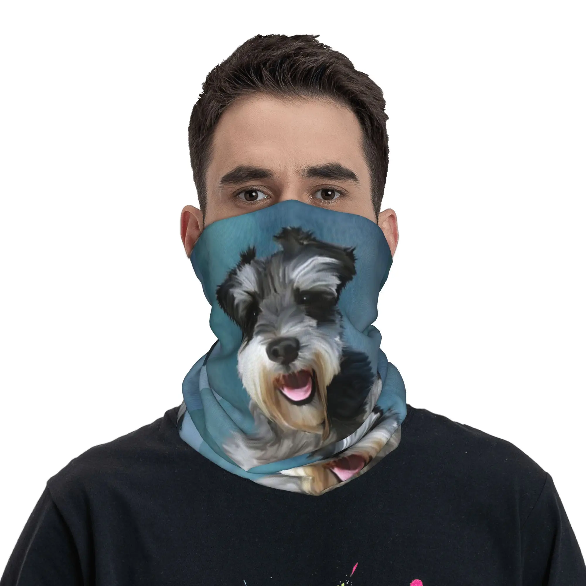 

Миниатюрный шнауцер для собаки, акварельная художественная роспись, бандана, гетры с принтом, шарф, многофункциональная Балаклава для спорта на открытом воздухе