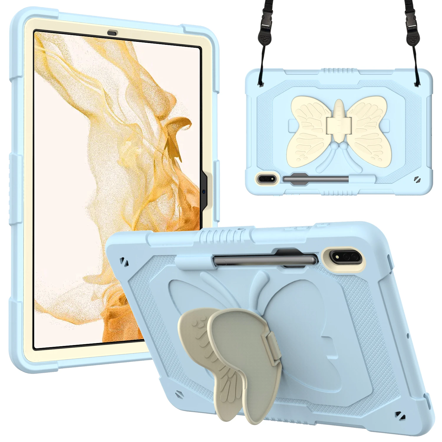 

Colourful Case For Samsung Galaxy Tab S9 FE 2023 SM-X710 X716B X510 X516B Butterfly Cover With Pen Slot Kids Funda PC+Silicone