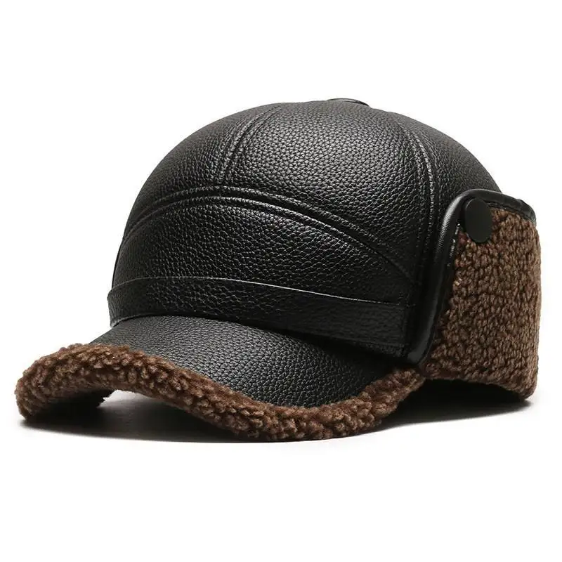 Autumn and winter middle-aged ear protective hat with wool thickened cold cap men's cap winter outdoor cold cap