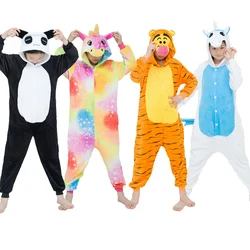 Kigurumi dzieci zimowa flanelowa piżama z długimi rękawami kreskówka boże narodzenie dziewczyny chłopcy Panda tygrys kostiumy do przebierania od hakuouki Anime piżama