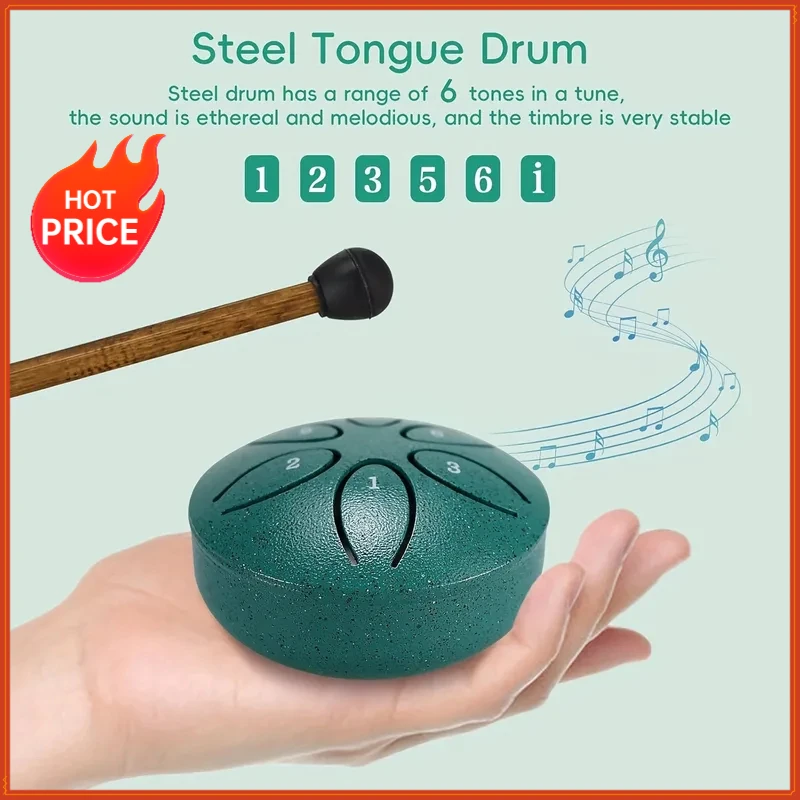 3 Inch Steel Tongue Drum - 6 Tone Handheld Instrument for Meditation & Yoga, Perfect Musical Gift for Beginners