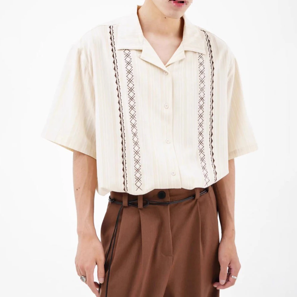 

Summer New Men's Patchwork Short-Sleeved Shirt American Retro Fashion Trend Street Loose Casual Breathable Niche Men's Tops