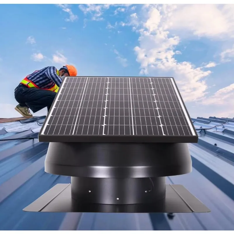 60W 14‑Inch Solar Axial Flow Exhaust Fan Solar‑Panel‑Driven Roof Ventilation Air Extractor for Industrial Use