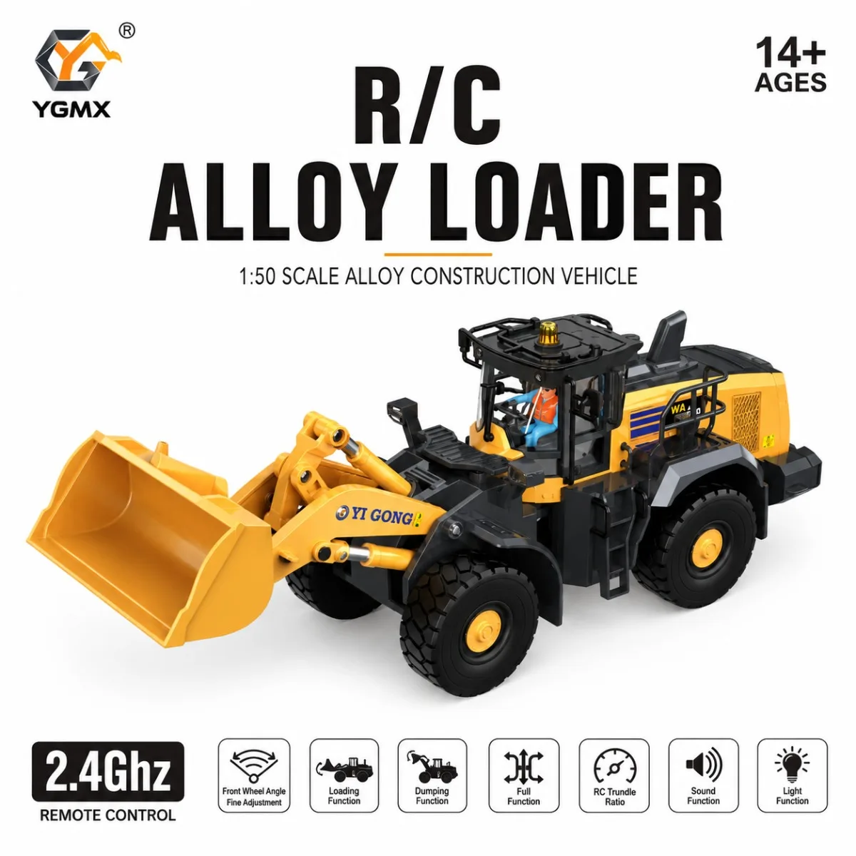 YG475 1/50 Remote-controlled Screw Loader 2.4G Alloy Bucket 3km/h Equipped With LED Lighting System And Simulated Sound Effects