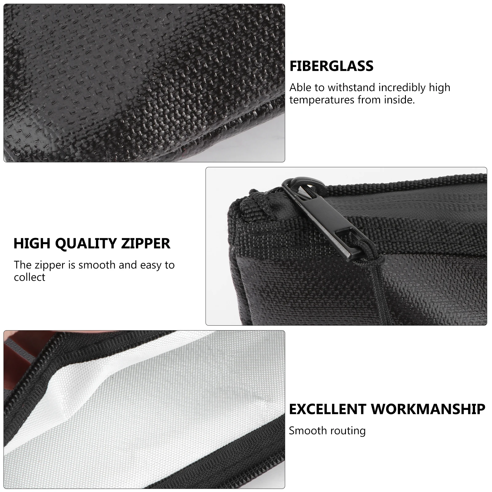 

Large Fireproof Document Bag Fiberglass Water-Resistant Zipper Pouch Black Portable Lanyard Design for Business Travel