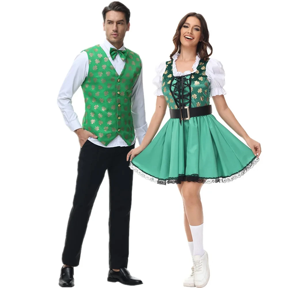 

Couple German Traditional Bavarian Oktoberfest Women's Green Dress Men's Suit Costume Cosplay Carnival Halloween Party Set 2025