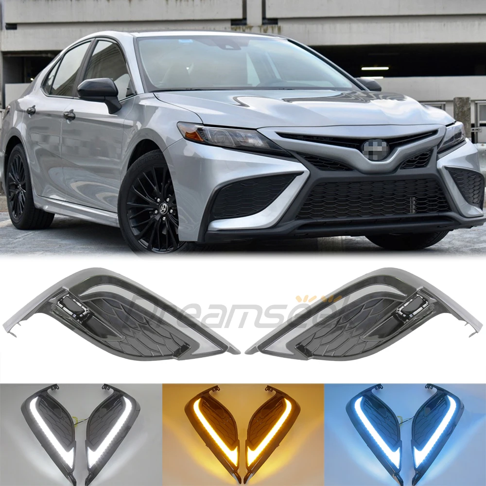 LED DRL For Toyota Camry SE / XSE XV70 2021+ Daytime Running Light Driving Fog Lamp W/ Sequential Dynamic Turn Signal 3 Colors