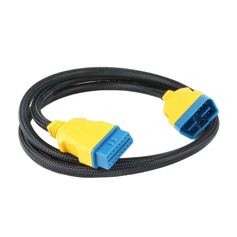 Car OBD Extension Cable, Male-to-Female Nylon Wire, for Automotive Diagnostics, OBD2 Interface, 16-Pin, 16-Conductor