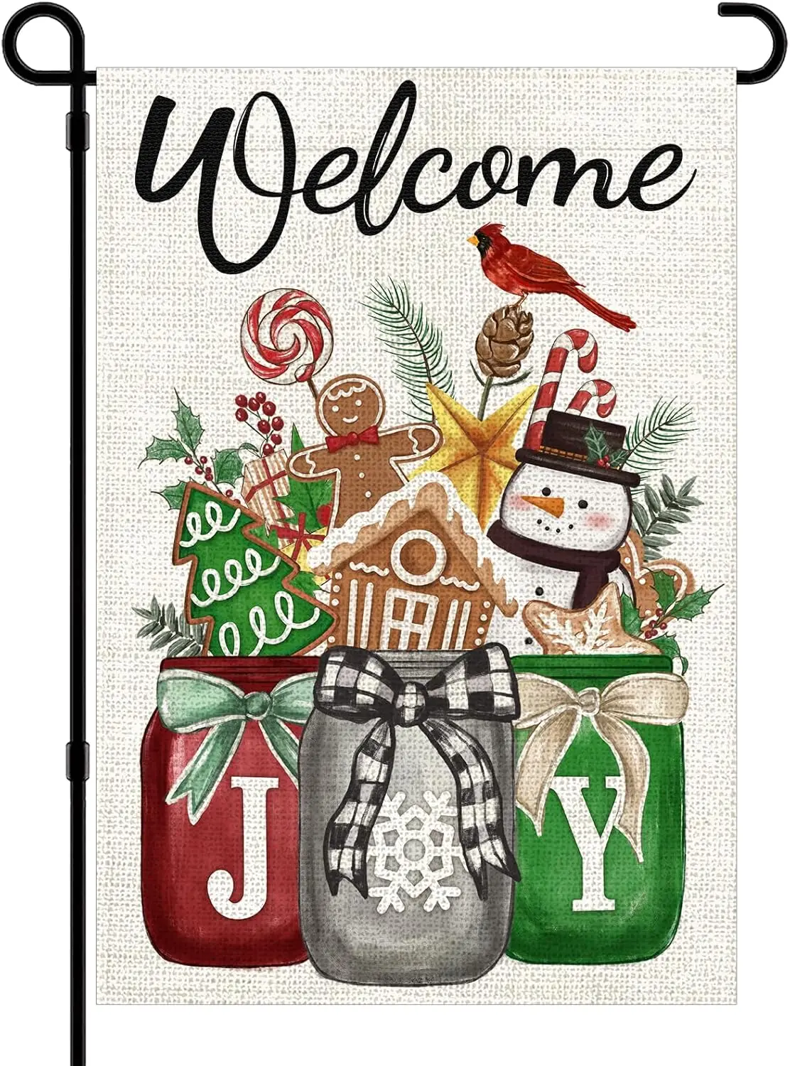 Joy Christmas Garden Flag 12x18 Inch Double Sided Welcome Xmas Yard Winter Outdoor Seasonal Flag Christmas Mason Jars Snowma yyi