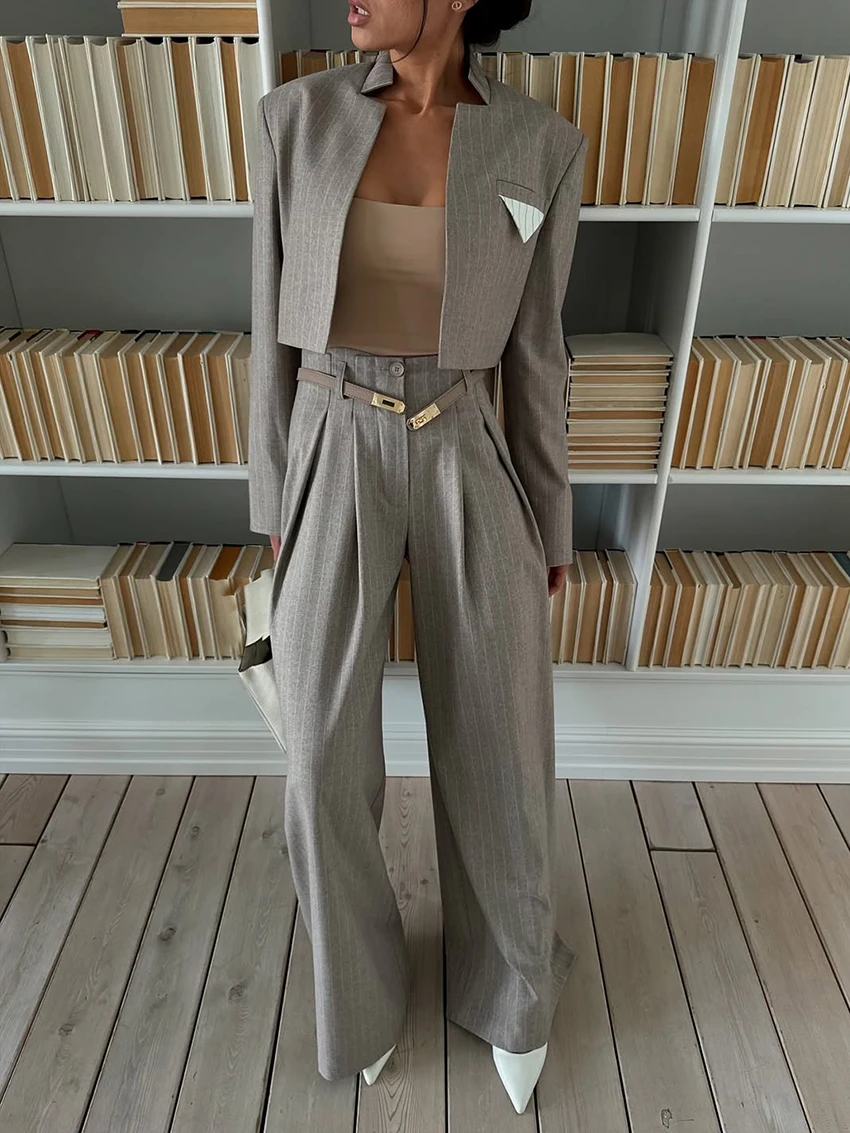 

Marthaqiqi Striped Women Pajamas Set Crop Top Nightie Long Sleeve Sleepwear Turn-Down Collar Nightie Pants Ladies Nightgown Suit