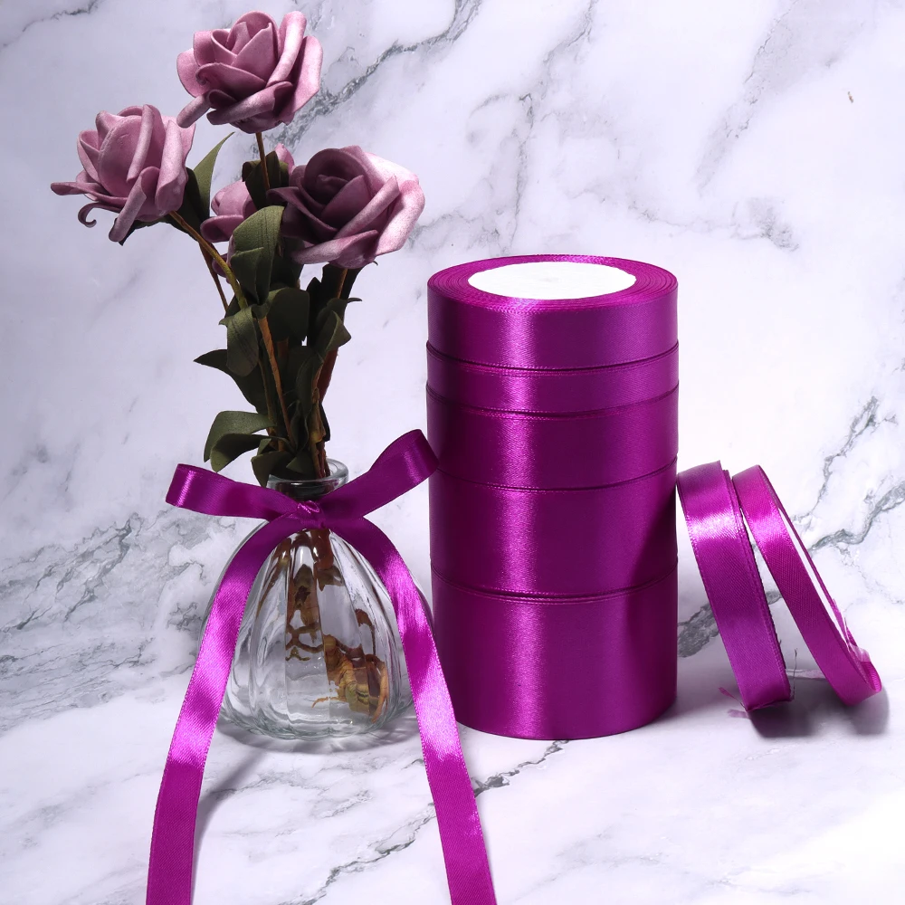25yards/lot 10/12/15/20/25/38/50mm Deep Purple Satin Ribbon DIY Bouquet Gift Wrapping Bow Making Wedding Party Decor Supplies