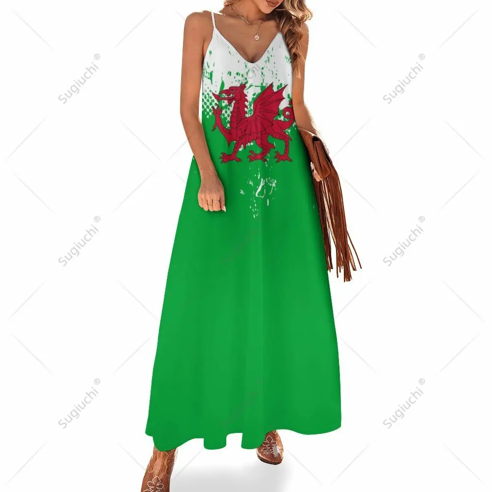 

Long Dresses Dress Wales Flag Print New Casual Sleeveless Women's V-Neck Printed Dress Swing Retro Dresses