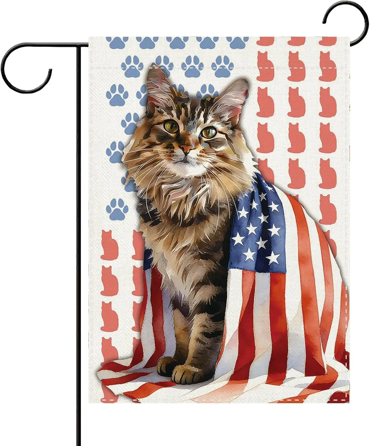 Patriotic Maine Coon Cat Decorative Garden Flag, 4th of July American Paw Print Small Yard Outside Decoration, USA Pride Pet llp