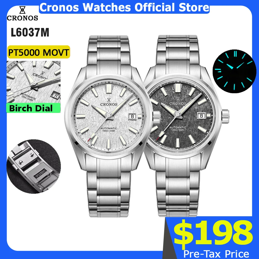 

Cronos Men Watch 39mm Automatic Wristwatches White Dial Solid Links Sapphire 10 ATM L6037M