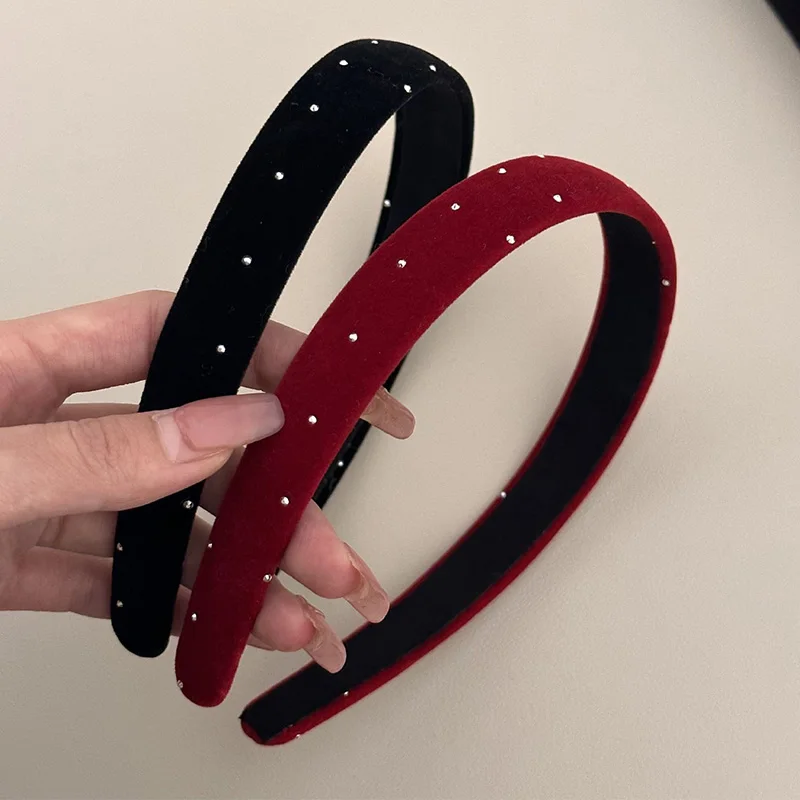 1pc European and American Red Black Velvet Headband Women Girls Hair Bands Elegant Hairband for Holiday Party Hair Accessories