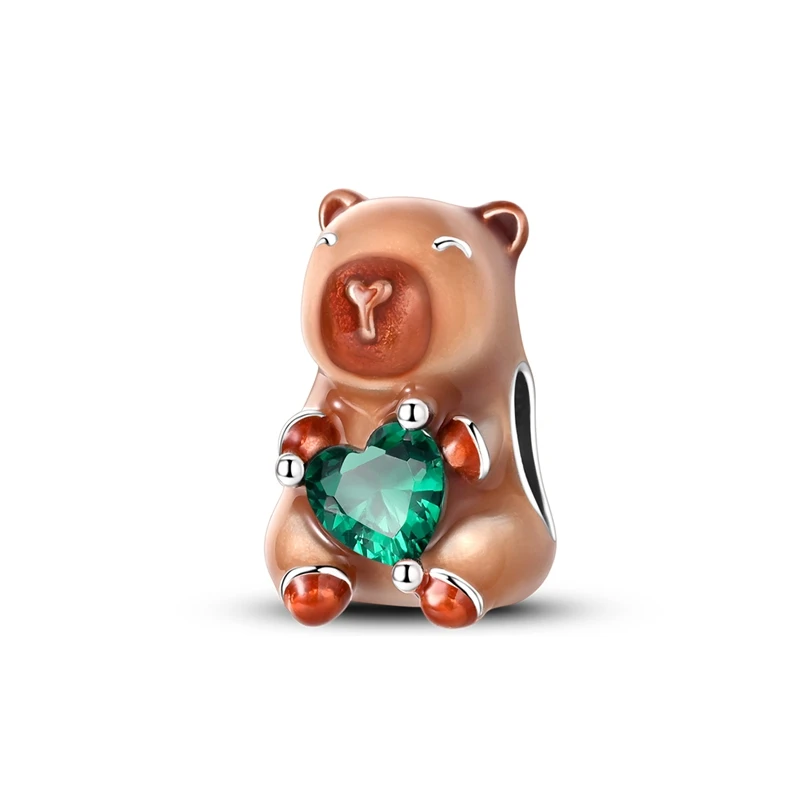 925 Sterling Silver Cute Bear Hugs Heart Charms Bead CZ Greed Zirconium Dangle Fit Original Bracelet DIY Women Jewelry Gift