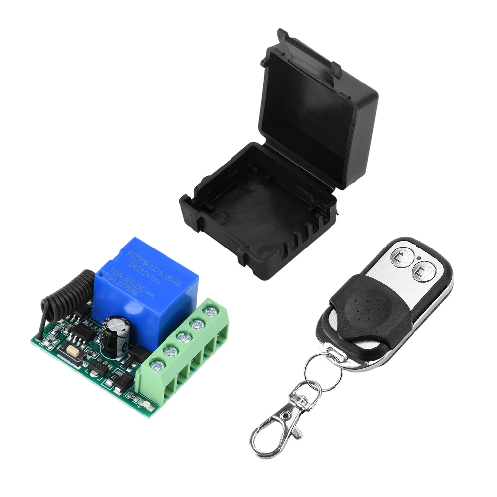 DC 12V 433MHz relay wireless remote control switch receiver module with housing and 2 remote controls