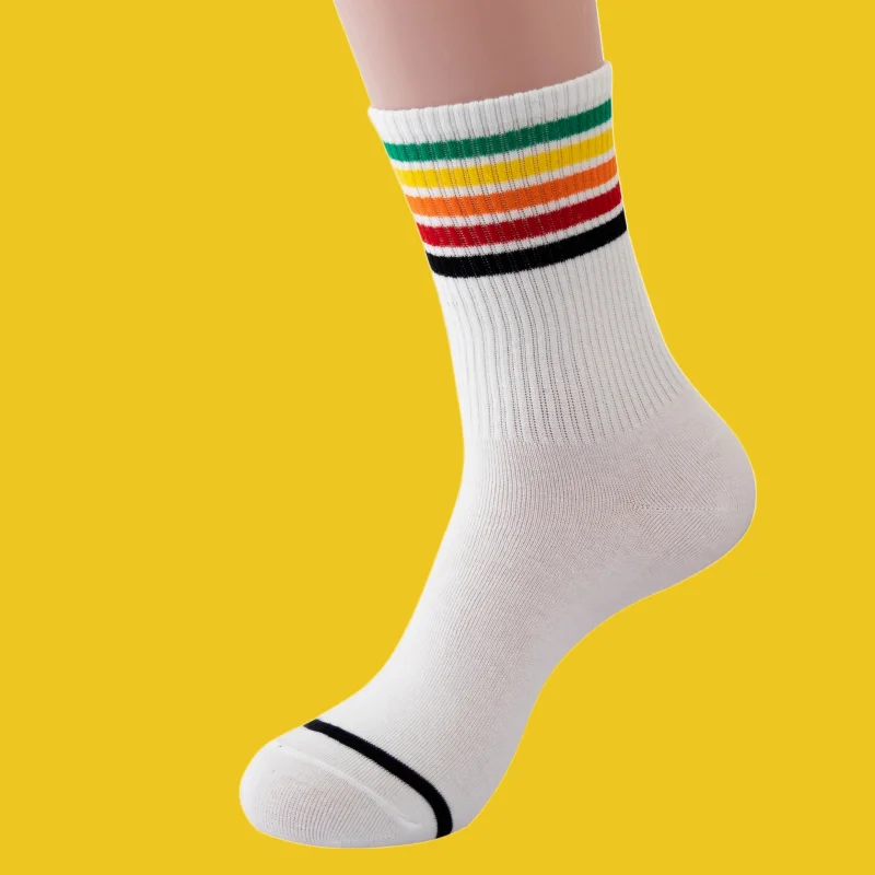 

10/20 Pairs Fashion Women's Sports Rainbow Socks Trendy Socks Mid-Tube Skateboard Socks Ladies Striped Cotton 2024 New Socks