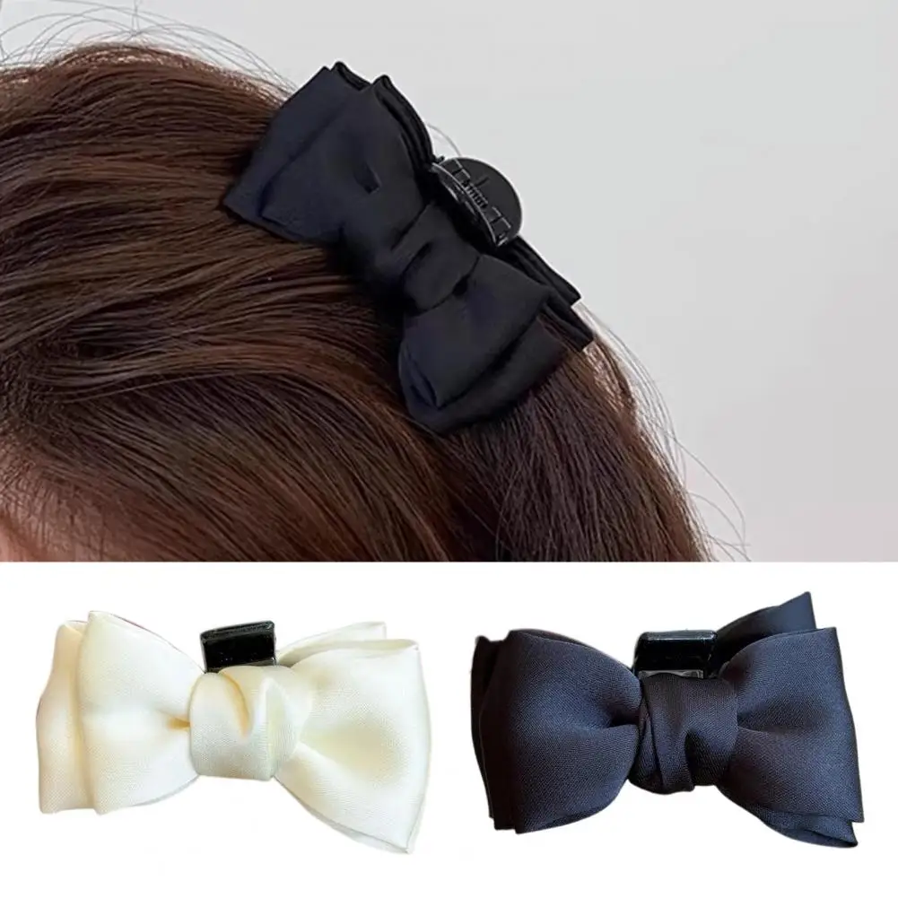 

Women Hairpin Smooth Satin Bowknot Decor Anti-slip Teeth Hair Clip Side Bang Small Hair Pin Hair Accessories