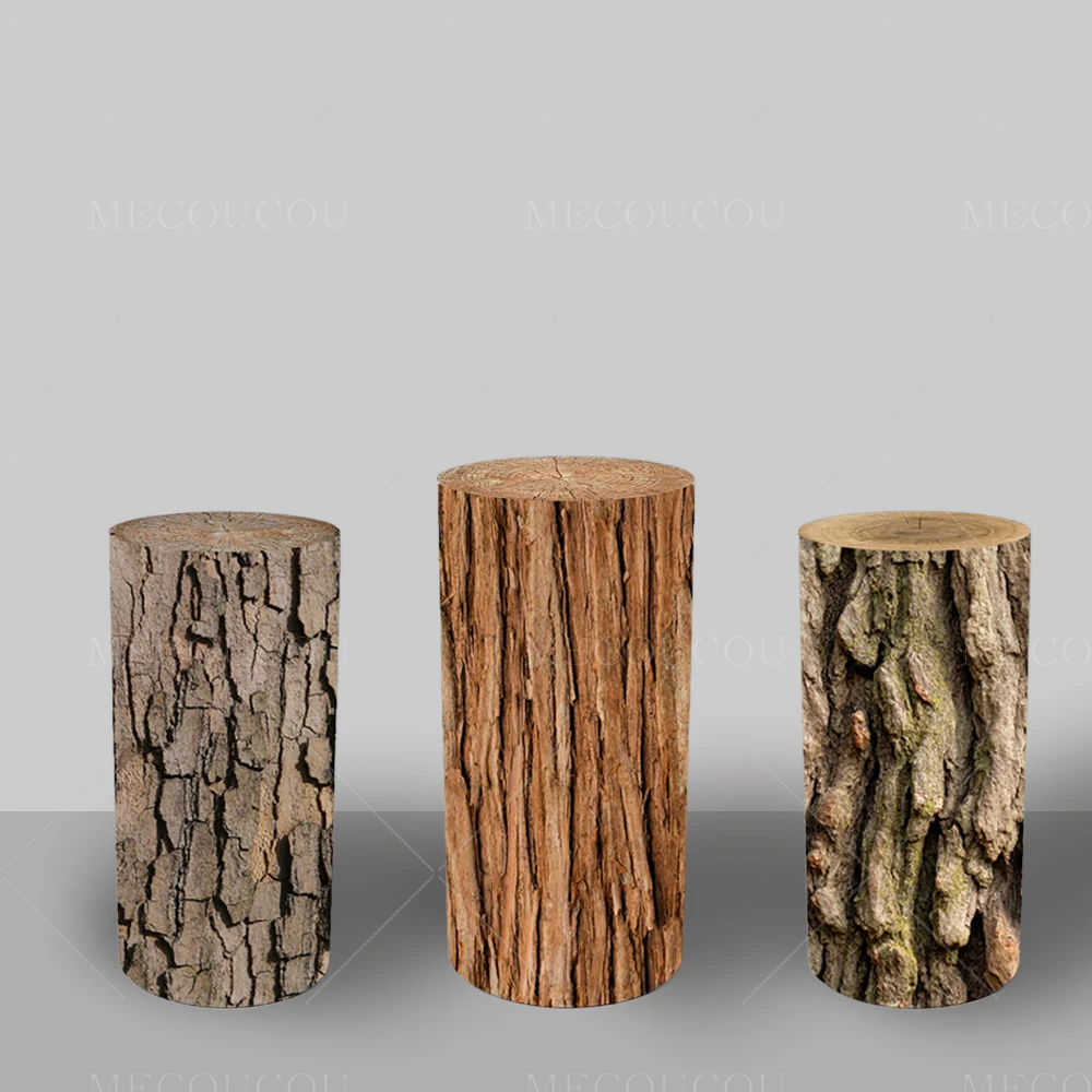 Simulated Tree Stump Spandex Pillar Covers for Birthday Cylinder Pedestal Stands Covers Only, Cylinder Pedestal Stands Excluded