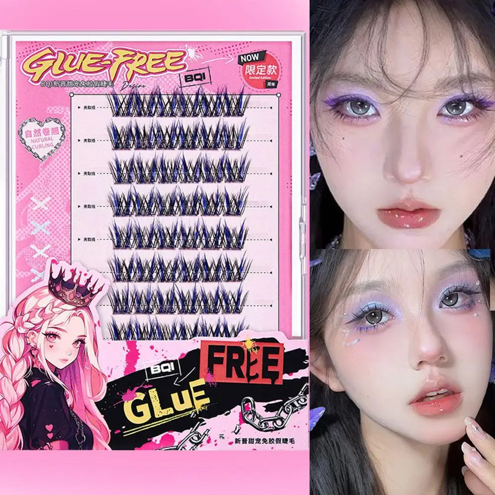 Cílios postiços coloridos sem cola, naturais, fofos, autoadesivos, clusters individuais, faça você mesmo, mangá, maquiagem para festival de música