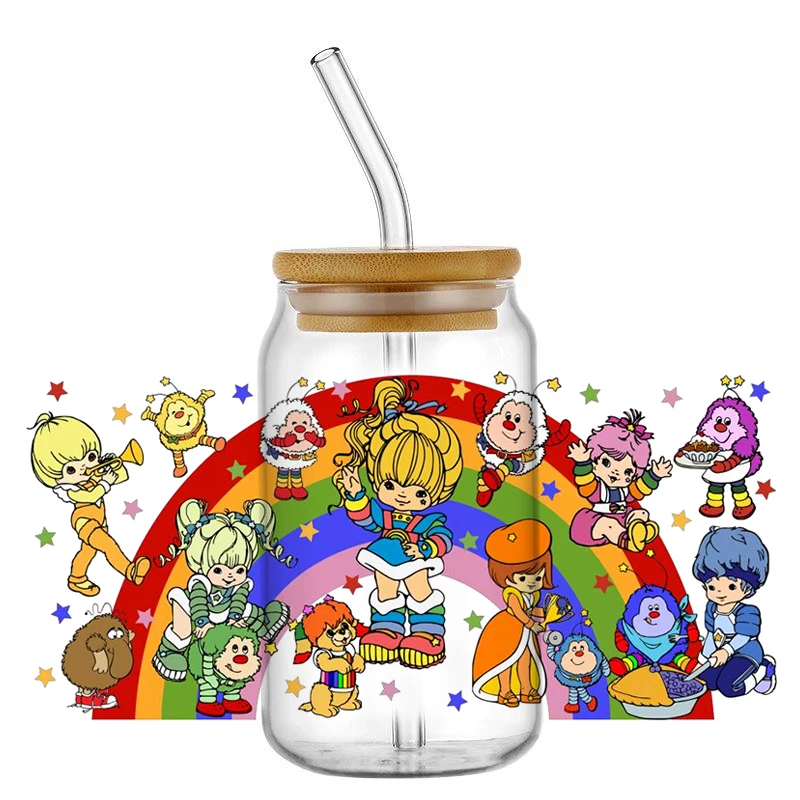 Popular Classical Cartoon Rainbow 80's Retro 16oz UV DTF 3D Transfer Sticker Wrap Decals For Glass Can Cup Craft DIY Creative