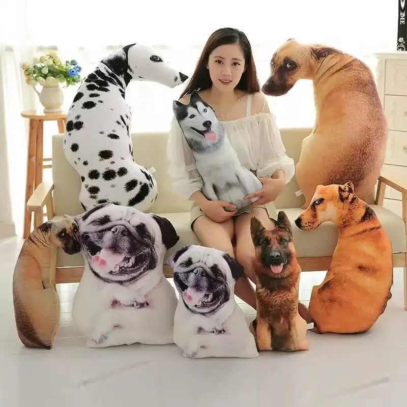 50cm Cute Simulation Dog Plush Toy 3D Printing Stuffed Animal Dog Plush Pillow Stuffed Cartoon Cushion Kids Doll Home Decro Gift